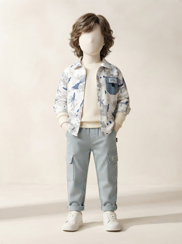 Boys Printed Shirt 3-Piece Set with Cargo Pant - 1 to 4 Years