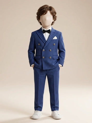MW011 - Boys Pinstripe Double-Breasted Coat Pant Suit - 9 to 12 Years