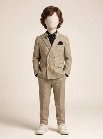 MW011 - Boys Pinstripe Double-Breasted Coat Pant Suit - 9 to 12 Years