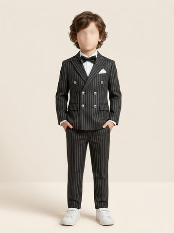MW011 - Boys Pinstripe Double-Breasted Coat Pant Suit - 9 to 12 Years