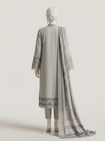 ZW031 - Women Grey Embroidered 3PC Formal Suit - Luxury Collection (Grey)