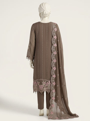 ZA175 - Women Mocha Brown Embroidered 3PC Formal Suit - Luxury Collection