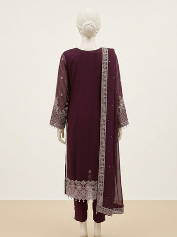 ZW036 - Women Plum Embroidered 3PC Formal Suit - Luxury Collection