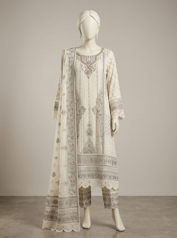 ZA162 - Women Off White Embroidered 3PC Formal Suit - Luxury Collection (Off White)