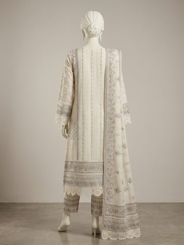 ZA162 - Women Off White Embroidered 3PC Formal Suit - Luxury Collection (Off White)