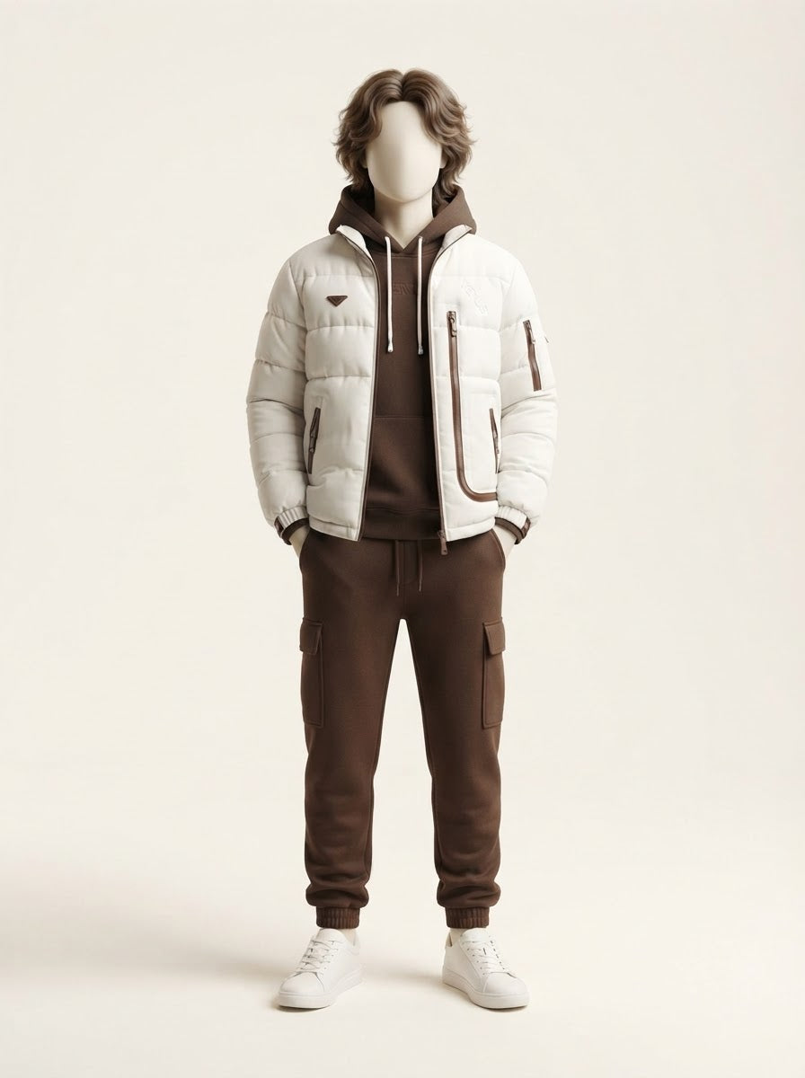Boys Fur Lined Puffer Jacket, Hoodie & Cargo Trouser 3-Piece Set - 10 to 16 Years
