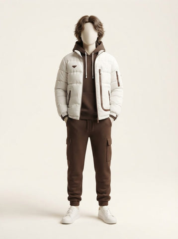 Boys Fur Lined Puffer Jacket, Hoodie & Cargo Trouser 3-Piece Set - 10 to 16 Years