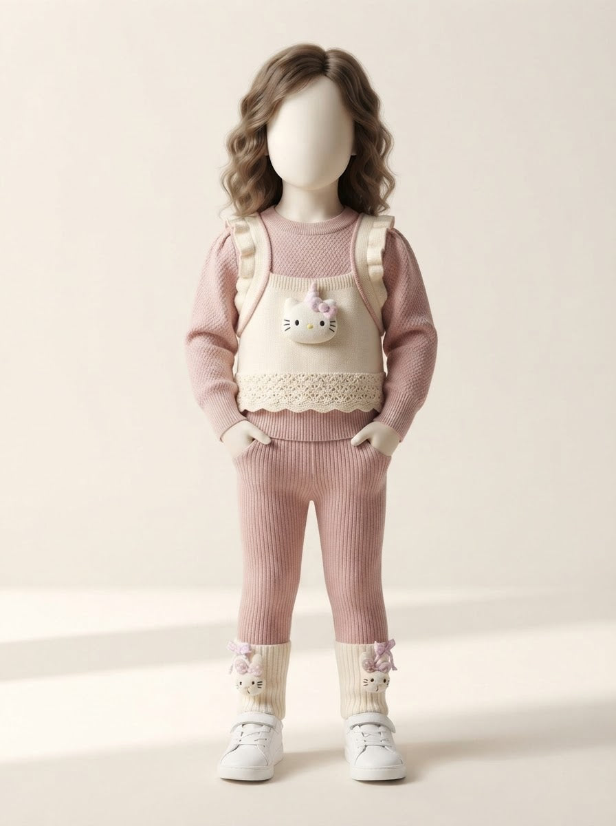 Baby Girls Kitty Ruffle Vest Sweater & Pant Set - 3 to 18 Months