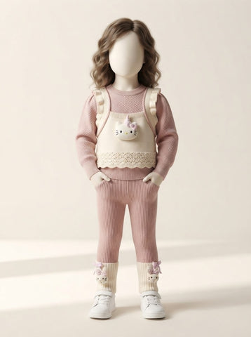 Baby Girls Kitty Ruffle Vest Sweater & Pant Set - 3 to 18 Months