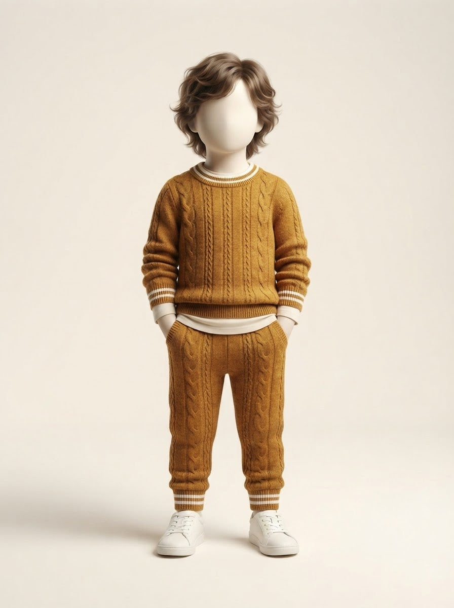 Baby Boys Mustard Cable Knit Sweater & Pant Set - 3 to 18 Months