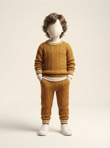 Baby Boys Mustard Cable Knit Sweater & Pant Set - 3 to 18 Months