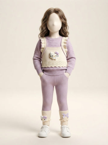 Baby Girls Kitty Ruffle Vest Sweater & Pant Set - 3 to 18 Months