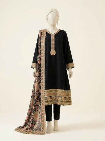 ZA105 - Women Embroidered 3PC Suit (White & Black)