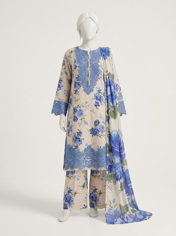 ZW022 - Women Floral Printed Lace 3PC Suit (Lilac & Blue)