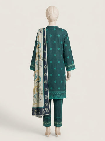 ZW038 - Women Teal Green Polka Dot Printed 3PC Stitched Suit
