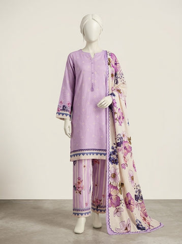 ZW038 - Women Lilac Floral Printed 3PC Stitched Suit