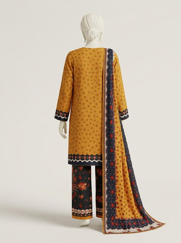 ZW038 - Women Mustard Polka Dot Printed 3PC Stitched Suit