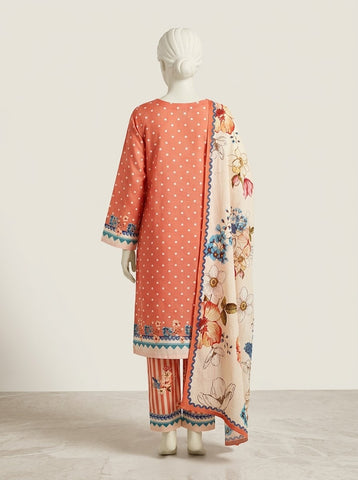 ZW038 - Women Coral Polka Dot Printed 3PC Stitched Suit