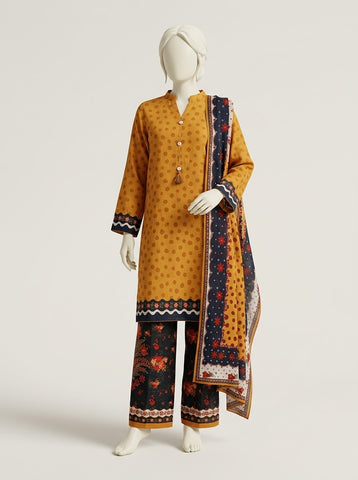 ZW038 - Women Mustard Polka Dot Printed 3PC Stitched Suit