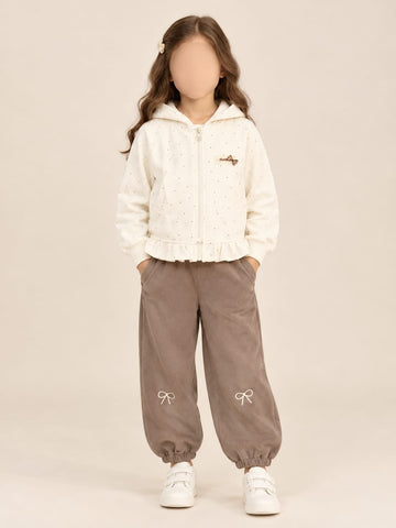 MA252 - Girls Ruffle Hem Hooded Zipper Jacket & Bow Pant Set - 1 to 4 Years