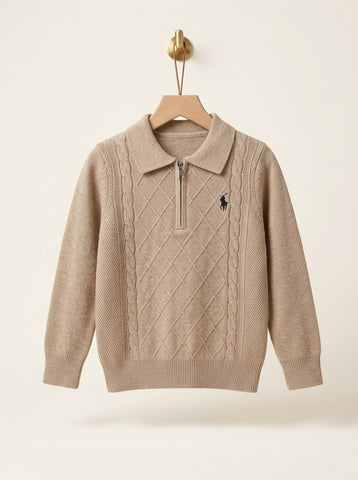 MA325 - Boys Cable Knit Half Zip Polo Sweater - 2 to 7 Years
