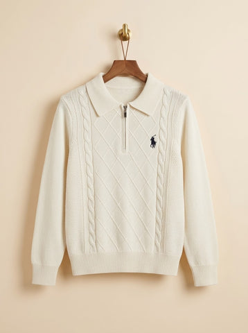 MA325 - Boys Cable Knit Half Zip Polo Sweater - 2 to 7 Years