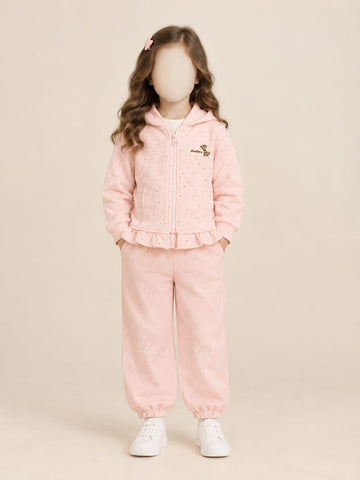 MA252 - Girls Ruffle Hem Hooded Zipper Jacket & Bow Pant Set - 1 to 4 Years