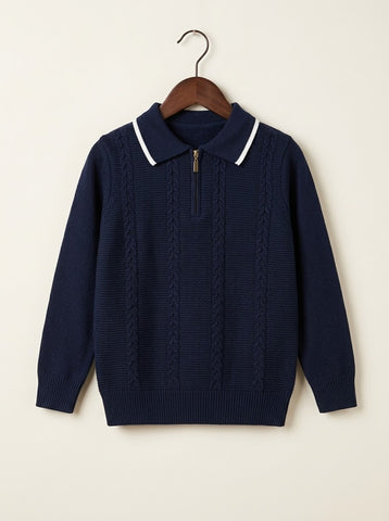 MA325 - Boys Cable Knit Half Zip Polo Sweater - 2 to 7 Years