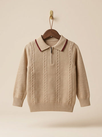 MA325 - Boys Cable Knit Half Zip Polo Sweater - 2 to 7 Years