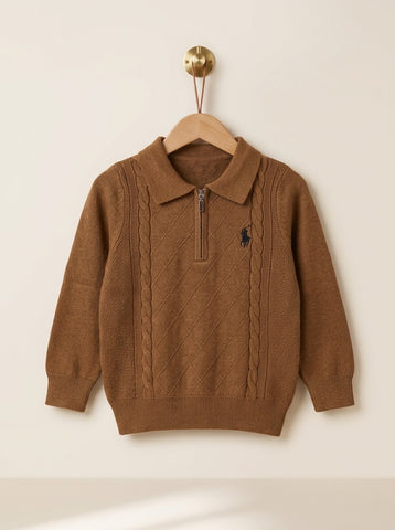 MA325 - Boys Cable Knit Half Zip Polo Sweater - 2 to 7 Years