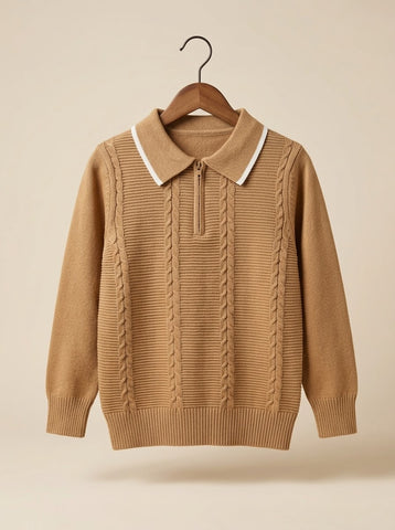 MA325 - Boys Cable Knit Half Zip Polo Sweater - 2 to 7 Years