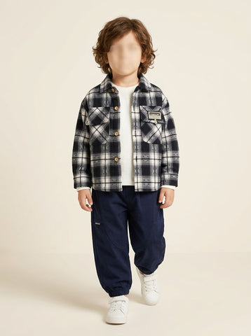 MA772 - Boys Plaid Flannel Shirt, Tee & Cargo Pant 3-Piece Set - 1 to 5 Years
