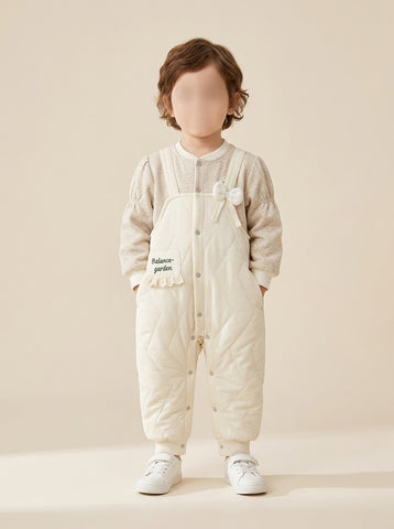 MW094 - Baby Quilted Dungaree Romper with Bow - 3 to 18 Months