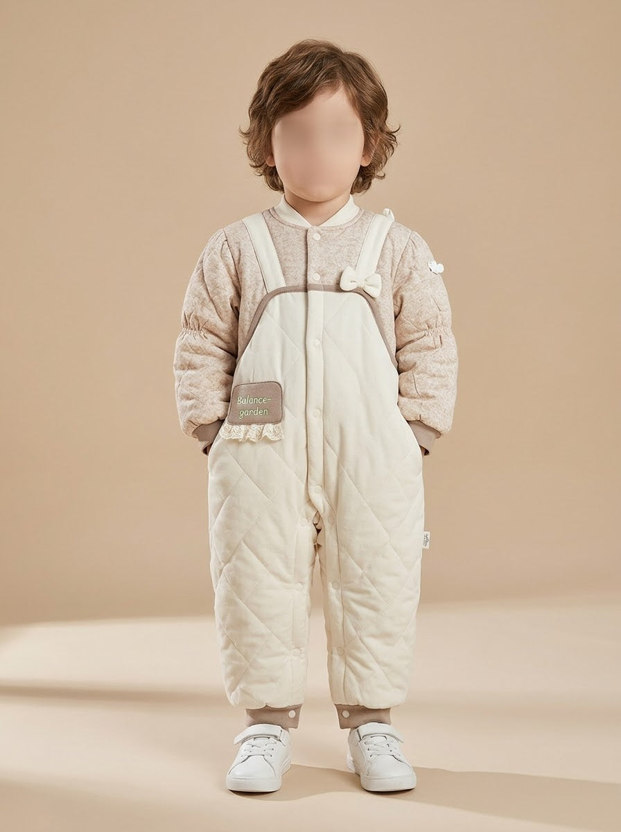 MW094 - Baby Quilted Dungaree Romper with Bow - 3 to 18 Months