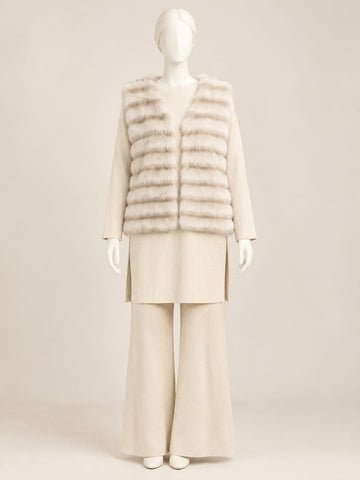 MA839 - Women Faux Fur Vest 3PC Suit - 4 Colors