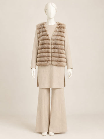 MA839 - Women Faux Fur Vest 3PC Suit - 4 Colors