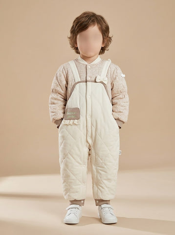 MW094 - Baby Quilted Dungaree Romper with Bow - 3 to 18 Months