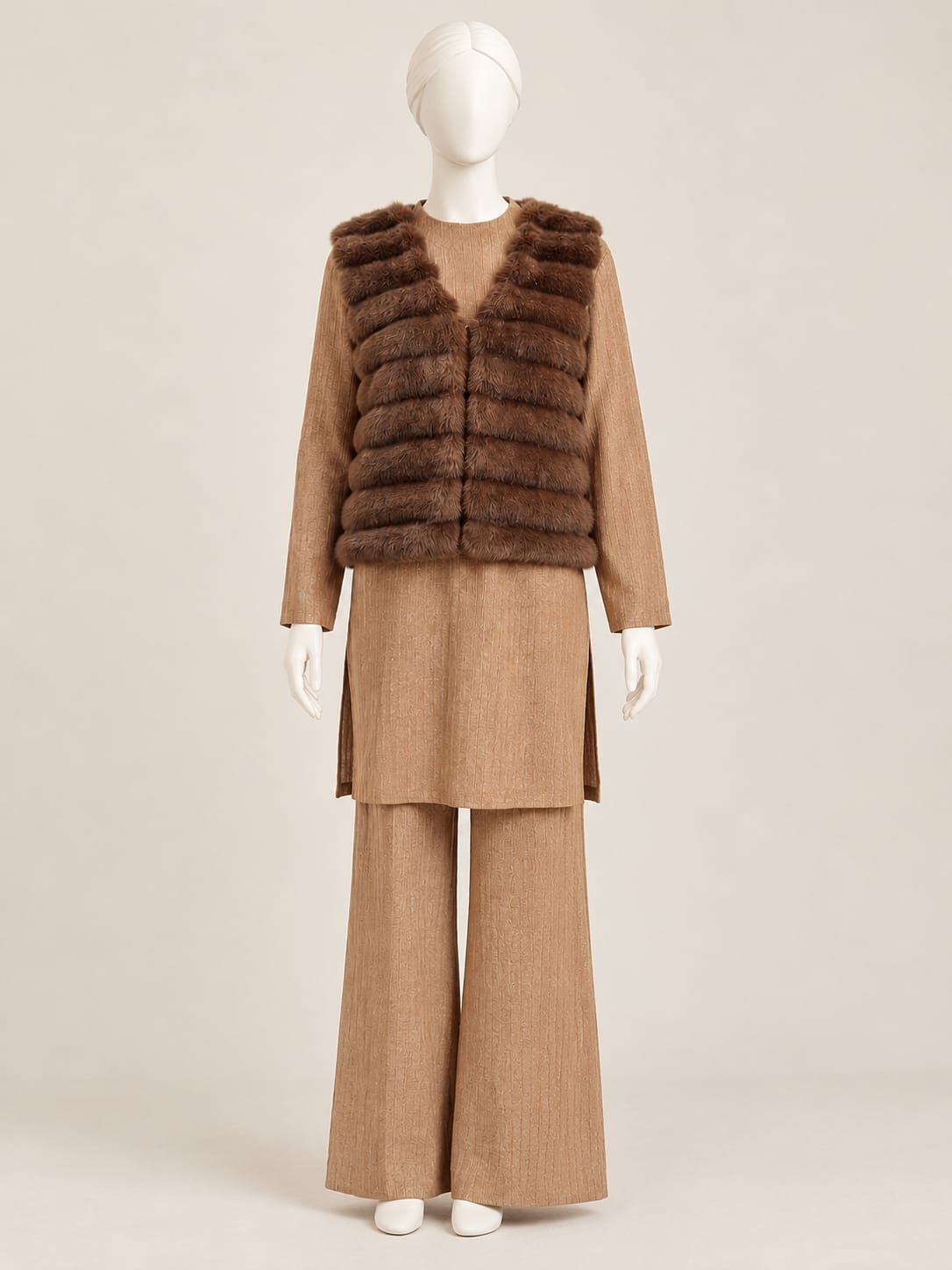 MA839 - Women Faux Fur Vest 3PC Suit - 4 Colors
