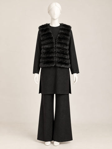 MA839 - Women Faux Fur Vest 3PC Suit - 4 Colors