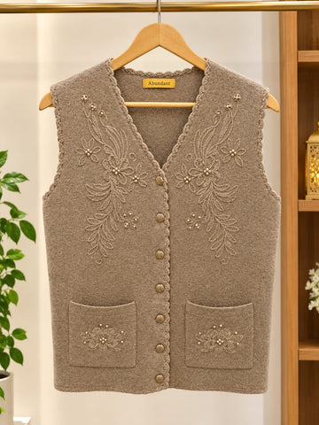 MA837 - Women Textured Knit Pearl Embroidered Sweater Vest - Standard Size
