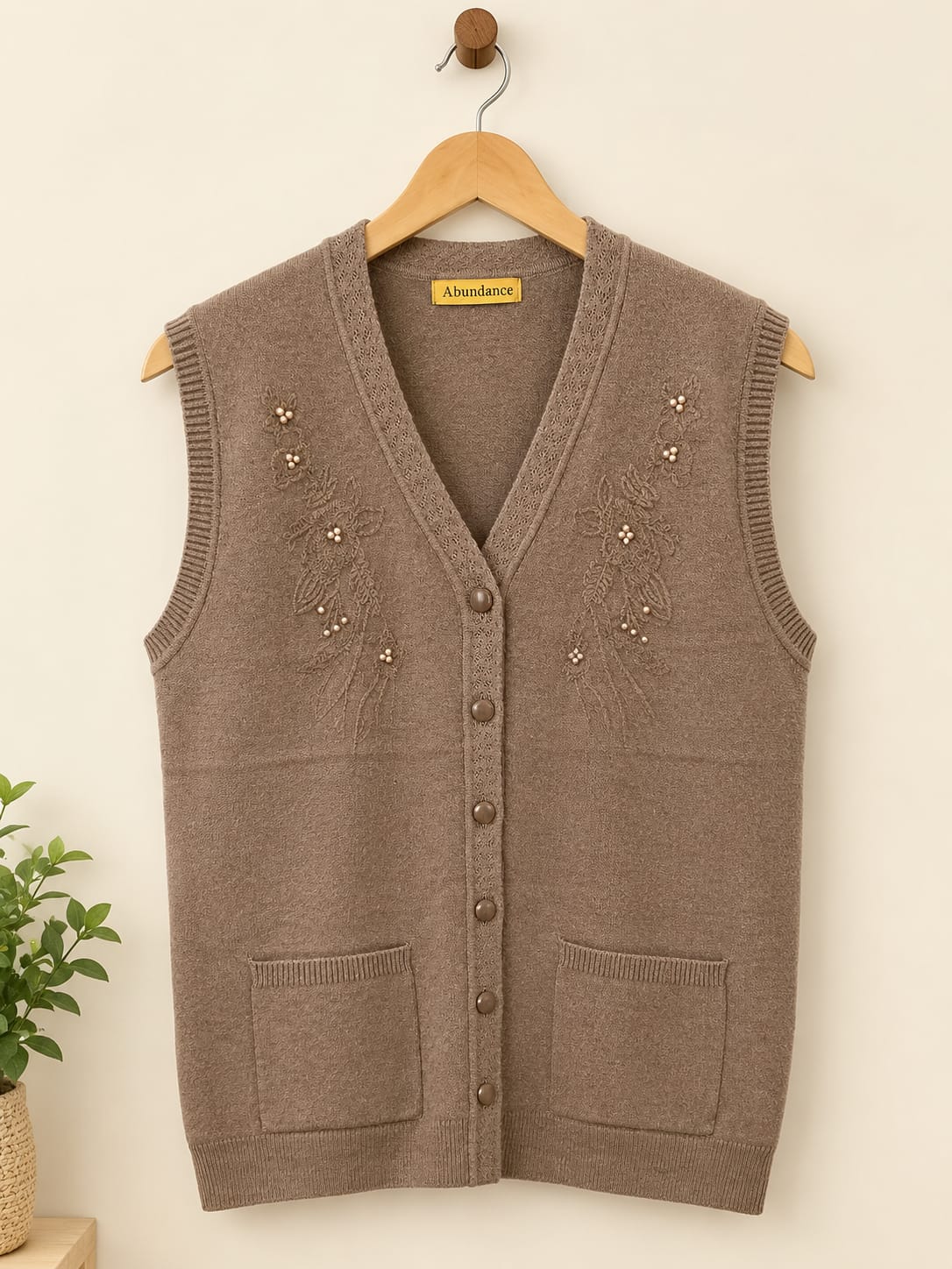 MA836 - Women Knitted Pearl Floral Embroidered Sweater Vest - Standard Size