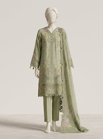 ZW010 - Women Embroidered Cutwork 3PC Suit with Net Dupatta - 4 Colors
