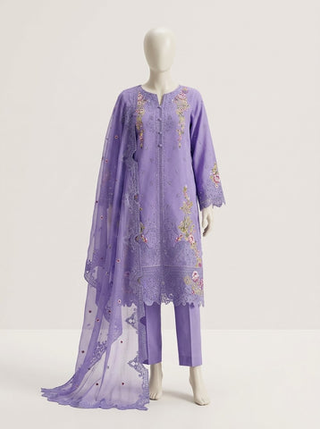 ZW010 - Women Embroidered Cutwork 3PC Suit with Net Dupatta - 4 Colors