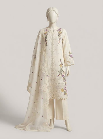 ZW010 - Women Embroidered Cutwork 3PC Suit with Net Dupatta - 4 Colors
