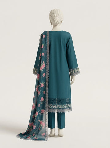 ZW014 - Women Embroidered Printed 3PC Suit with Cutwork - 4 Colors