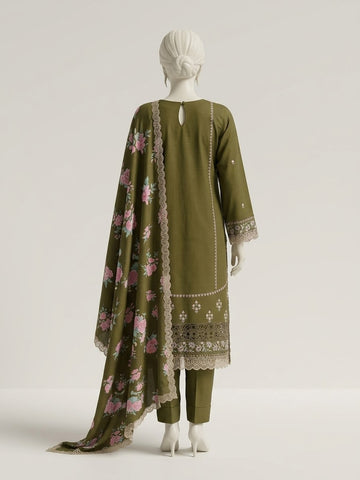 ZW014 - Women Embroidered Printed 3PC Suit with Cutwork - 4 Colors