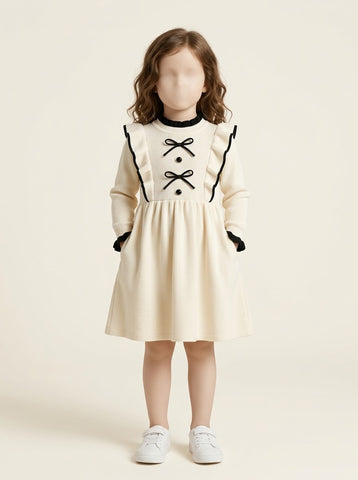 MA786 - Girls Ruffle Bow Knitted Sweater Dress - 2 to 7 Years