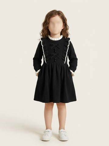 MA786 - Girls Ruffle Bow Knitted Sweater Dress - 2 to 7 Years
