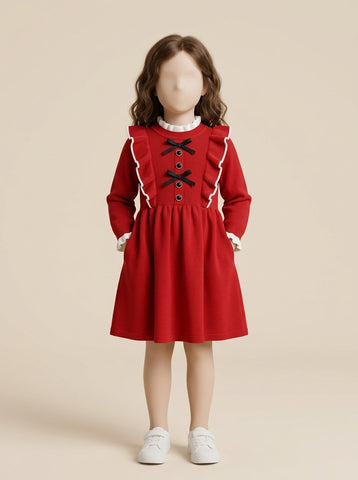 MA786 - Girls Ruffle Bow Knitted Sweater Dress - 2 to 7 Years