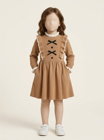 MA786 - Girls Ruffle Bow Knitted Sweater Dress - 2 to 7 Years